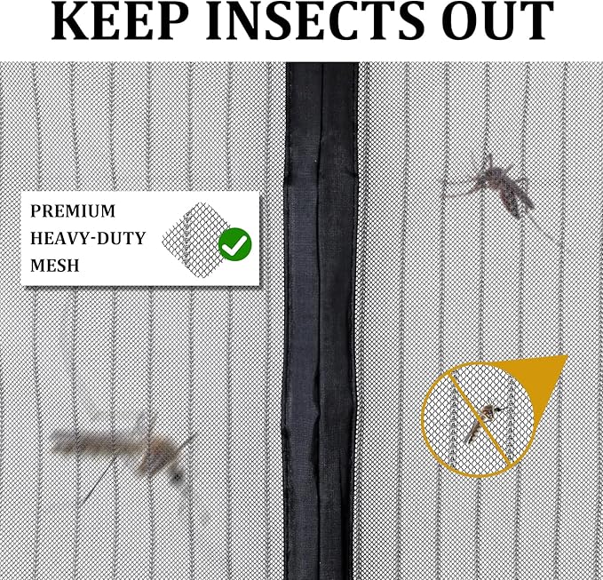 Magnetic Screen Door - Self Sealing, Heavy Duty, Hands Free Mesh Partition Keeps Bugs Out Let Breeze in- Pet and Kid Friendly - Keep Open Feature (Black, Fit Door Size 30 x 80 Inch)