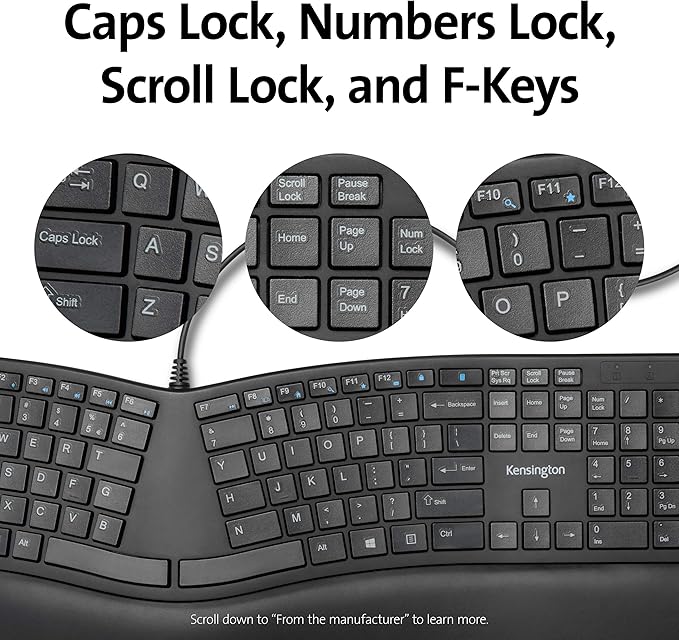 Kensington Pro Fit Ergonomic Wired Keyboard- Black (K75400US)
