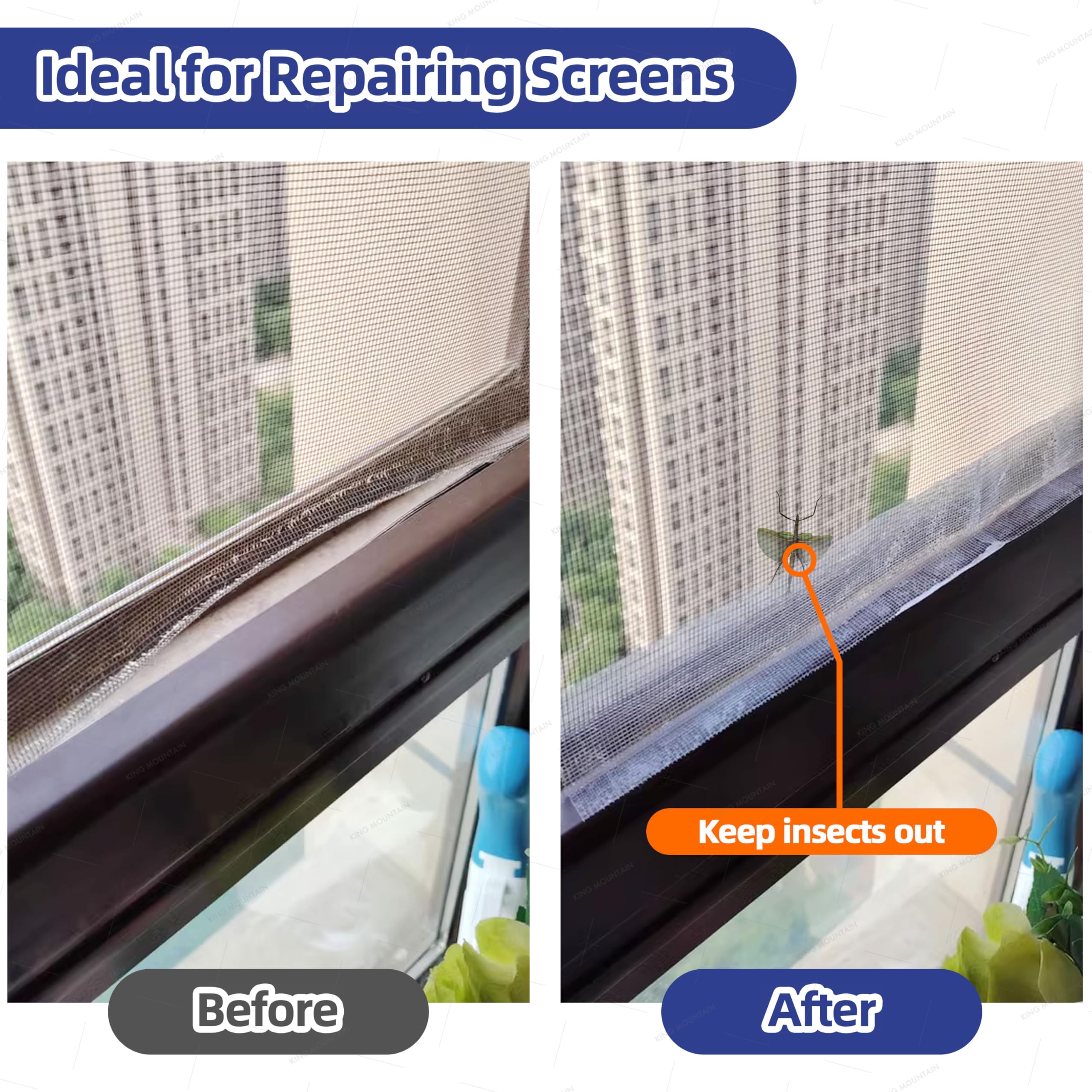 KING MOUNTAIN Grey Window Screen Repair Tape,3inX20FT Heavy Duty Screen Repair Kit for Window Screen and Screen Door Tears Holes,Strong Adhesive & Waterproof Window Screen Patch