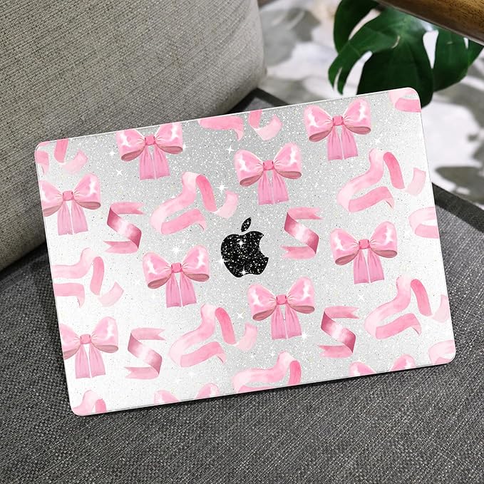 MEEgoodo Case for M4/M3/M2 MacBook Air 13.6 inch Case 2025 2024 2022, Fit Model A3240/A3113/A2681, Laptop Hard Shell with Keyboard Cover Compatible with MacBook Air 13 inch, Pink Satin Bow
