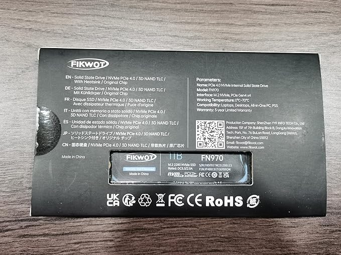 FN970 4TB M.2 2280 PCIe Gen4 x4 NVMe 1.4 Internal Solid State Drive with Heatsink - Speeds up to 7,400MB/s, Configure DRAM Cache, Compatible PS5 Internal SSD