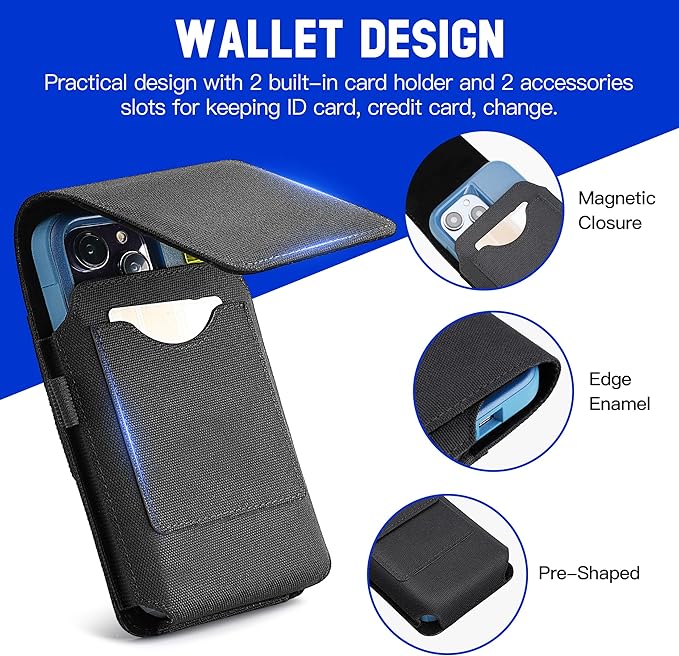 BECPLT Nylon Holster Compatible with Galaxy S25 Ultra S24/S23/S22/S21/S20 Ultra A17 A16 Motorola Moto G56 G Power Black Cell Phone Belt Holder for Men