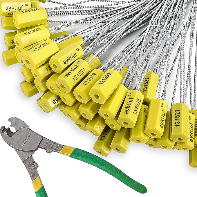 60 Pieces Security Cable Seals, Metal Number Security Tags for Truck, Trailers, Cargo, Containers, Vans, Oil Tank, Milk Vehicle (Yellow, 60 Pack)