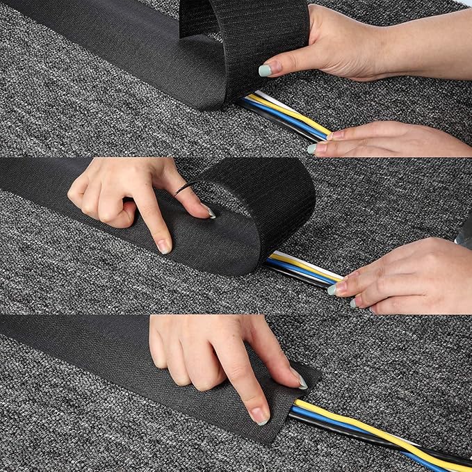 Cable Floor Strip Cord Cover Grip Floor Cable Protector Carpet Cable Management, Hold Cords in Place, Keep Cables Organized, Protect Cords and Prevent a Trip Hazard, 3 Inch x 10 Feet (10 Feet, Black)