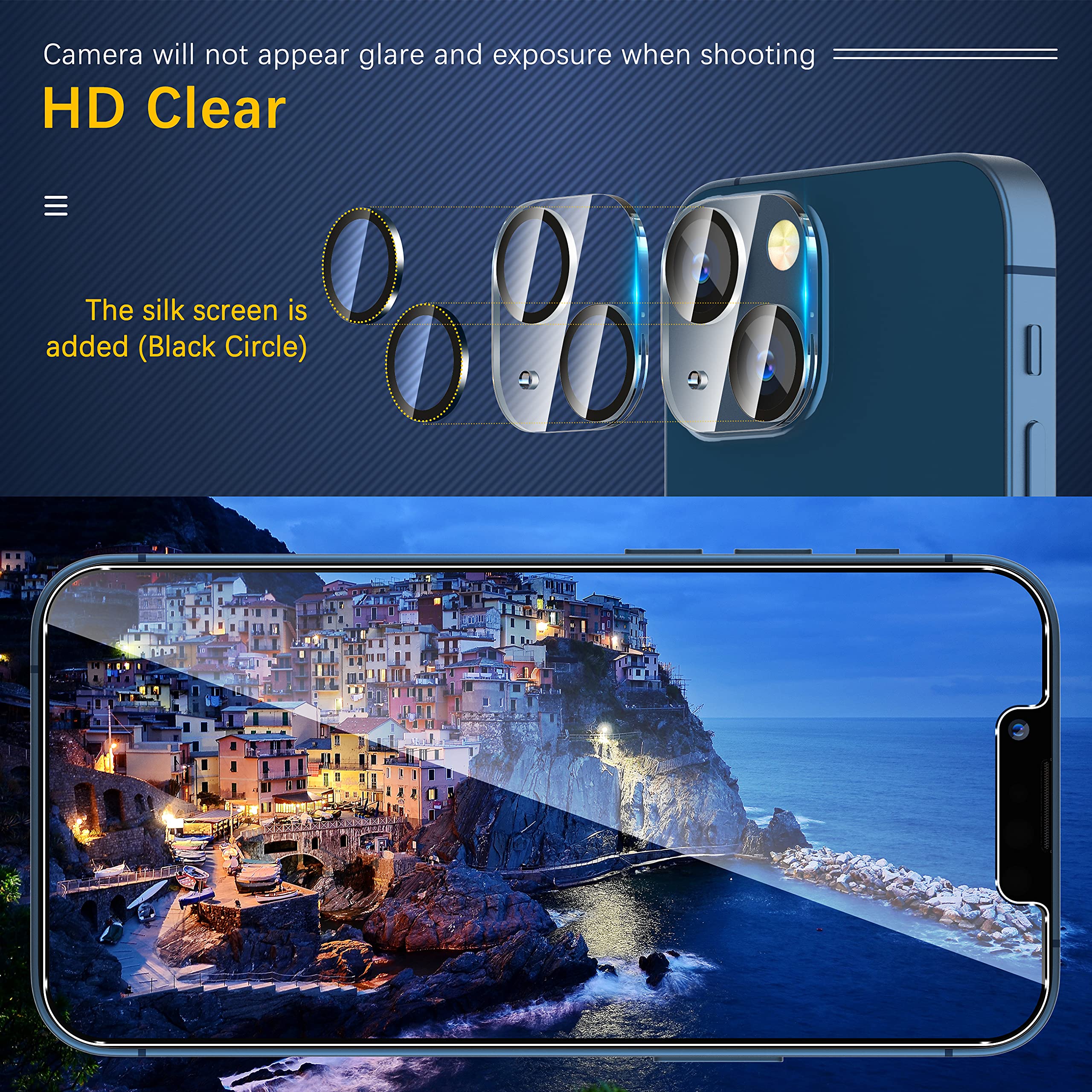 UniqueMe for iPhone 13 6.1"/13 Mini 5.4" Camera Lens Protector-Black Circle
