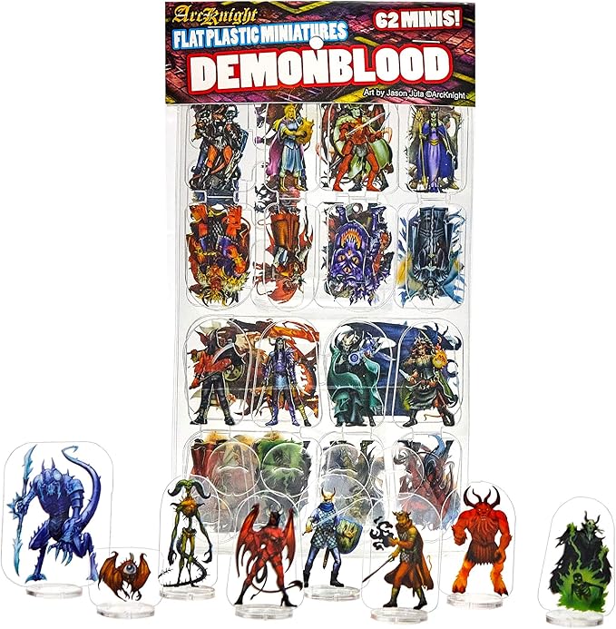 Arcknight Flat Plastic Miniatures: Demon Blood; 62 Unique Infernal-Themed Minis for DND 5e and Pathfinder; Affordable, Skinny Figurines for Dungeons and Dragons and Other Tabletop RPG Games