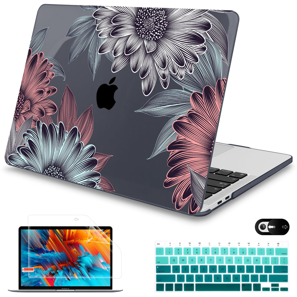 Mektron for MacBook Air 13 Case A1466/A1369 (2010-2017 Release), Snap-on Plastic Hard Shell Cover for MacBook Air 13.3 inch with Keyboard Cover,Blooming Chrysanthemums
