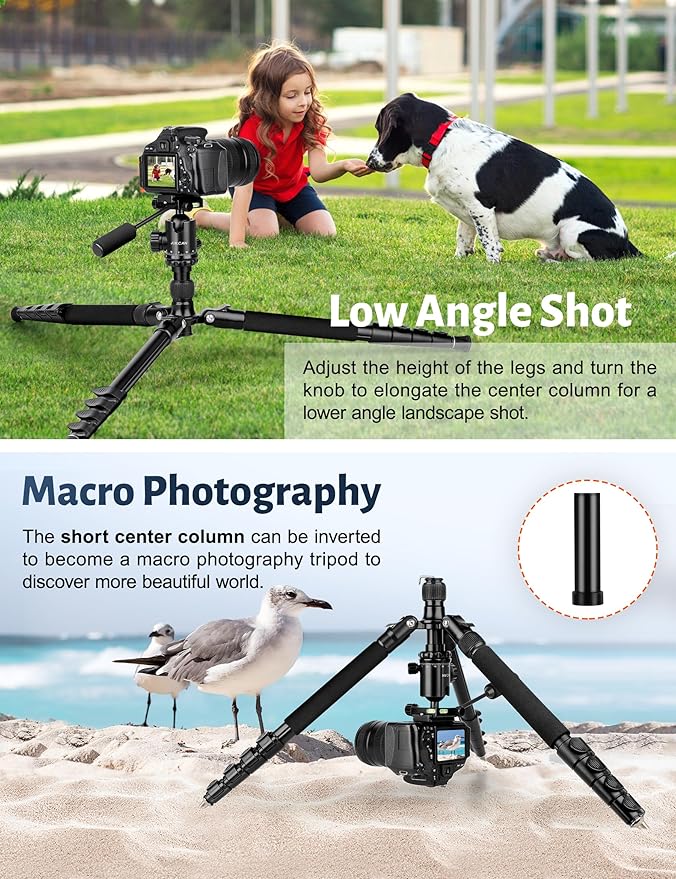 JOILCAN Camera Tripod, 83" Aluminum Tripods & Monopods with Metal Handle, Heavy Duty Tripod for DSLR Camera Lasers Binoculars Telescope Spotting Scope, Payload 35Lb