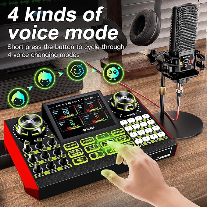 Podcast Equipment Bundle - All-in-One Audio Mixer Production Studio with 3.5mm Microphone for Live Streaming, Podcast Recording, PC, Smartphone & DJ (Model: G9-PKPRO DJ Mixer