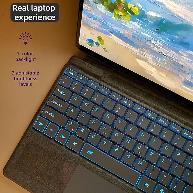 Keyboard for Microsoft Surface Pro Copilot+ (11th Edition) / Pro 11 / Pro 10 / Pro 9 / Pro 8 / Pro X, 13 inch, Detachable Type Cover with Touchpad, 7-Color Backlit & Pen Holder (Light Grey)