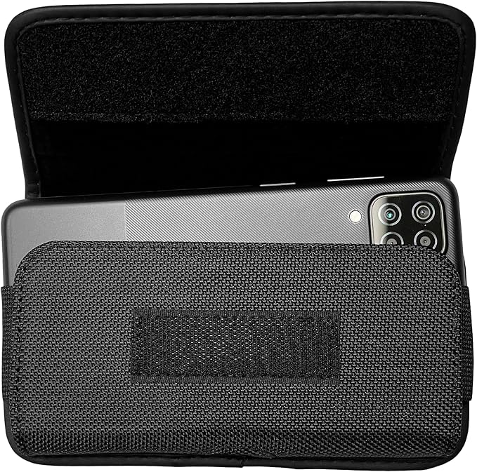 Nylon Cellphone Holster for iPhone 11 Pro Max, XS Max,8/7 Plus, Samsung Galaxy s22,S23,S24 TCL 40 xe, ion x, ion v - Horizontal Case Canvas Waist Carrying Pouch with Belt Clip/Loops, Black