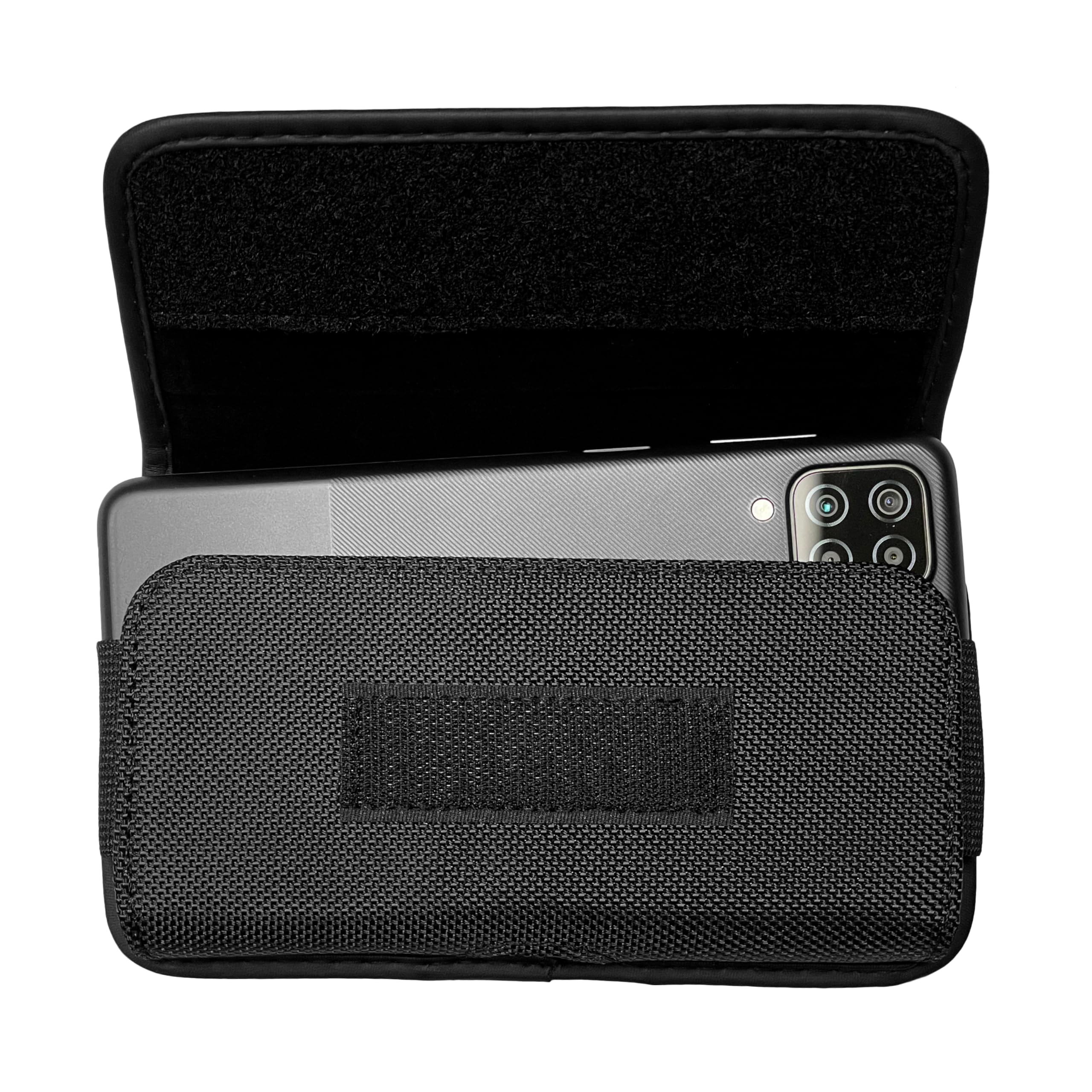CELZEN Nylon Cell Phone Holster for Samsung Galaxy A23/A25/A26/S22/S23/S24/S25 Cricket Outlast 5g, icon 5,icon 6, Horizontal Case Canvas Waist Carrying Pouch with Belt Clip/Loops, Black