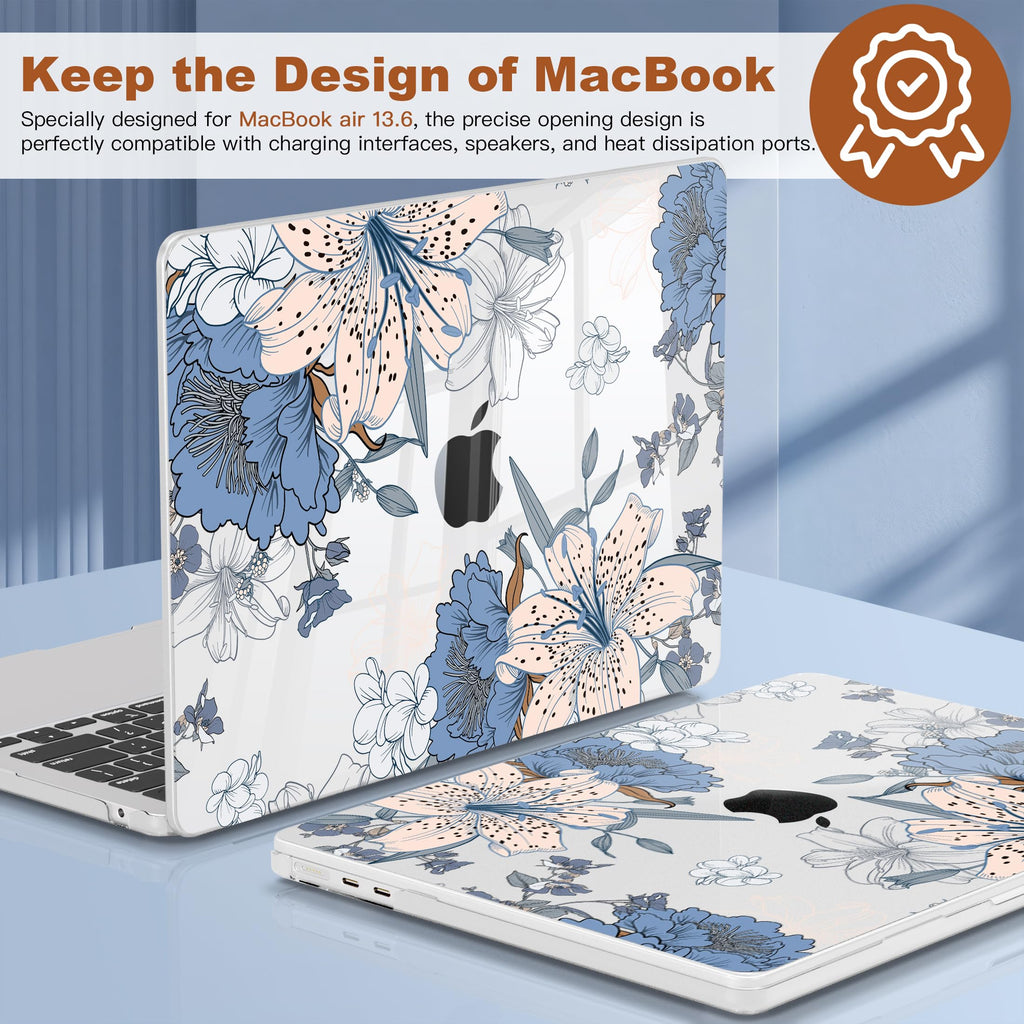 CISSOOK Compatible with MacBook Air 13.6 inch Case 2026 2025 2024 2022 Release A3449 A3240 A3113 A2681, Lily Flowers Hard Shell Keyboard Cover Screen Protector for MacBook Air 13 inch M2 M3 M4 M5