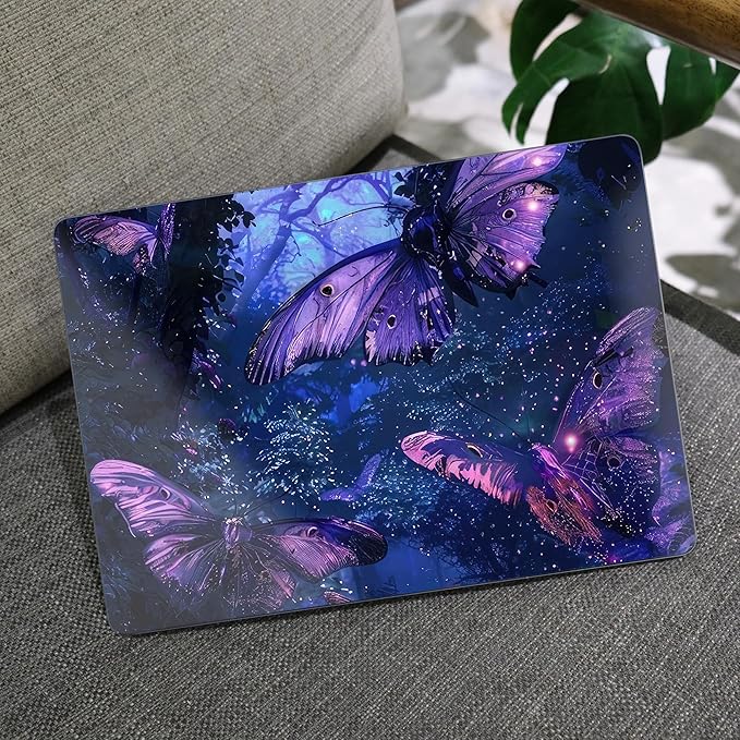 MEEgoodo for MacBook Air 13.3 inch Case 2021 2020 2019 2018 A2337 M1 A2179 A1932, Laptop Shell for MacBook Air M1 with Keyboard Webcam Cover & Trackpad Film & Type C Adapter,Purple & Blue Butterflies