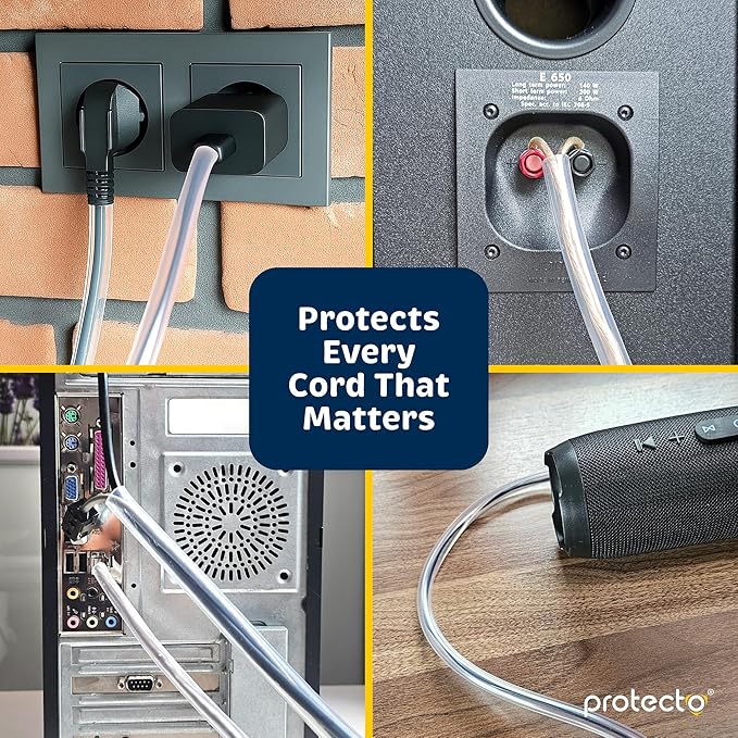 PROTECTO 2-Pack Heavy Duty Cord Protectors from Pets No Chew Solution, 7ft Easy to Use Dog & Cat Cord Protector, Clear & Odorless Critter Cord Covers for Pets, Power Audio Video Wire Protector Tubing