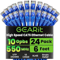 GearIT Cat 6 Ethernet Cable Pack - 24-Pack 6 ft Cat6 Ethernet Patch Cables | RJ45 Network Patch Cable, 10 Gbps Snagless Gold-Plated Connectors - Ethernet Cable Cat 6 for PC, TV, Router - Blue