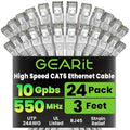GEARit Cat 6 Ethernet Cable (24-Pack 3 Feet) Cat6 Network Patch, 10Gbps, RJ45, Snagless Cord, Gold-Plated Connectors, Internet for PC, TV, Tablet, Router, Printer, Servers, IT Data Center - White