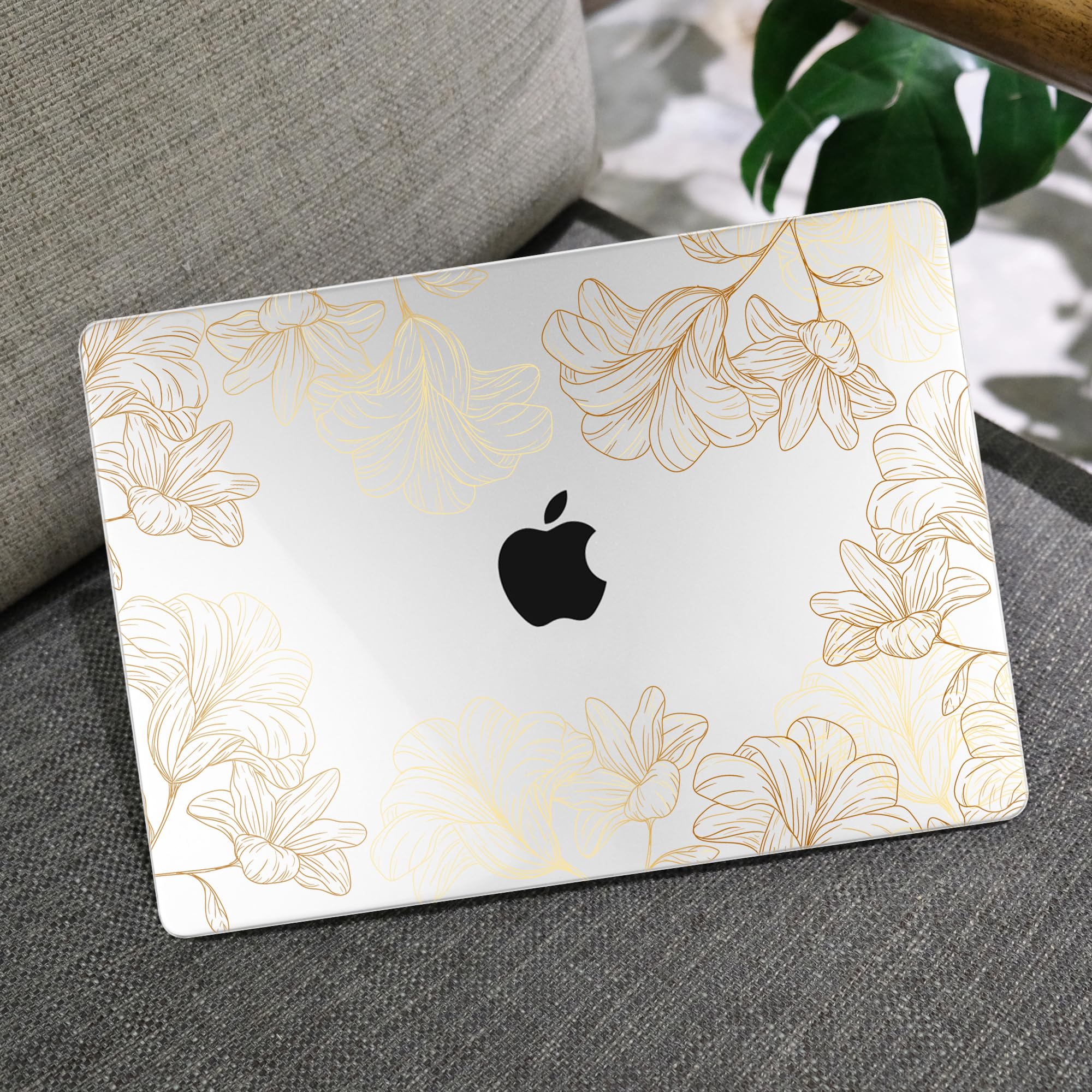 MEEgoodo for M5/M4/M3/M2 MacBook Air 15 inch Case 2026 2025 2024 2023, Case Fit Model (A3448/A3241/A3114/A2941) for MacBook Air 15.3 inch, Drawn Golden Floral