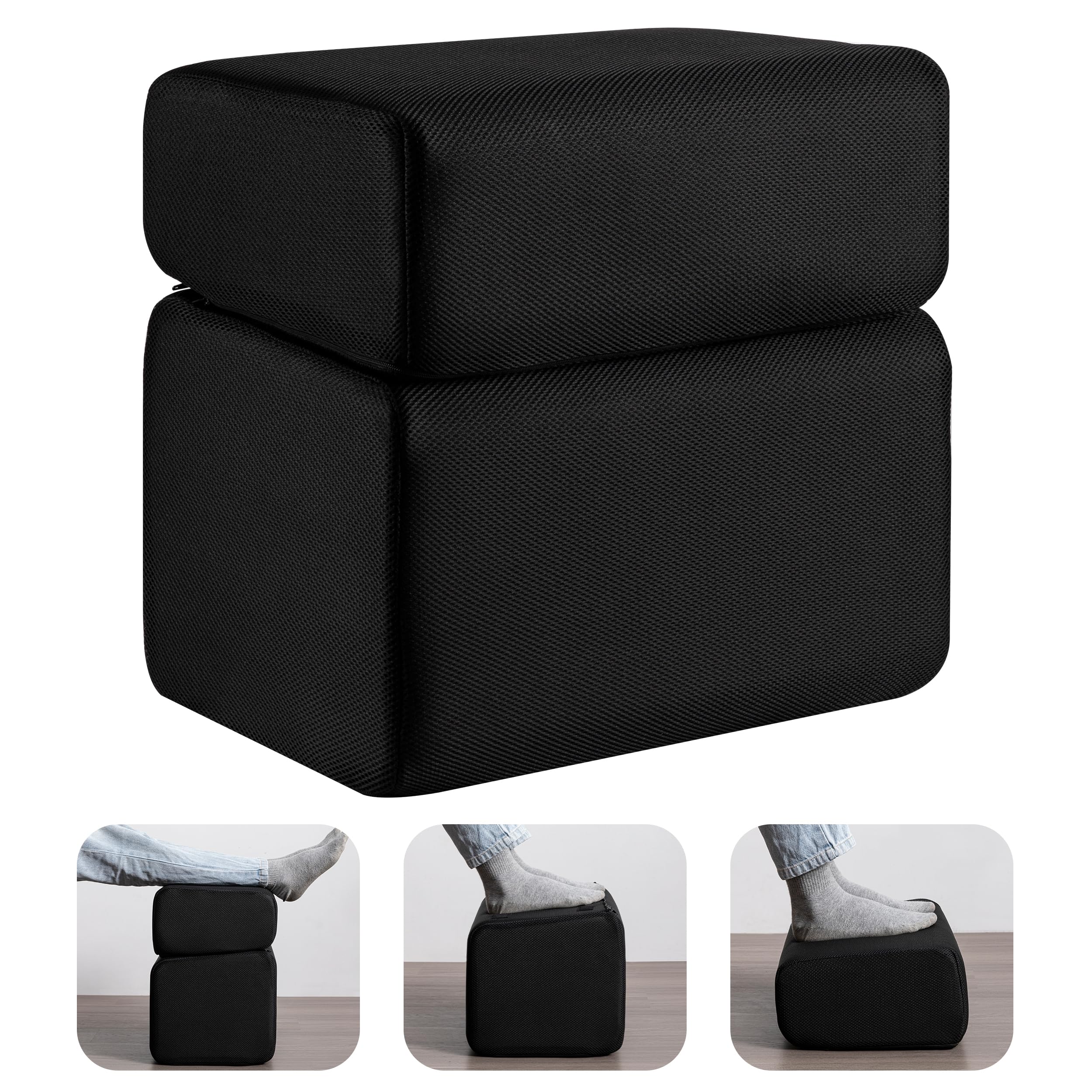 Ganondorf Foot Rest for Under Desk at Work Adjustable Foot Rest Under Desk Ergonomic Foot Stools for Under Office Desk Leg Pillow for Underdesk Footrest with Washable Cover, Mesh Black