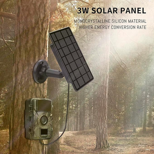 3W Trail Camera Solar Panel, with Build-in 5000mAh Rechargeable Lithium Battery Solar Battery Charger Kit for Hunting Game Cameras or Deer Feeder Accessory, 12V/1A 6V/2A IP65 Waterproof Solar Panel