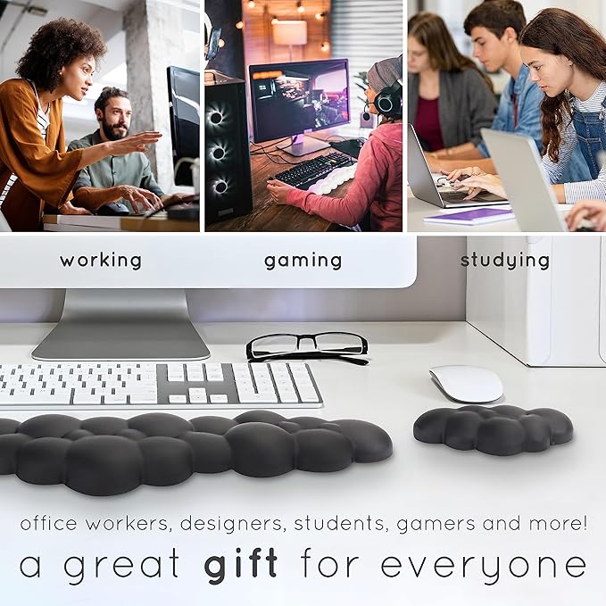 Qloud Cloud Wrist Rest Keyboard Wrist Rest for Computer Keyboard Pad, Cloud Keyboard Wrist Rest, Wrist Pad for Keyboard, Memory Foam, Non Slip Base, Comes with Mouse Pad - Pastel Pink