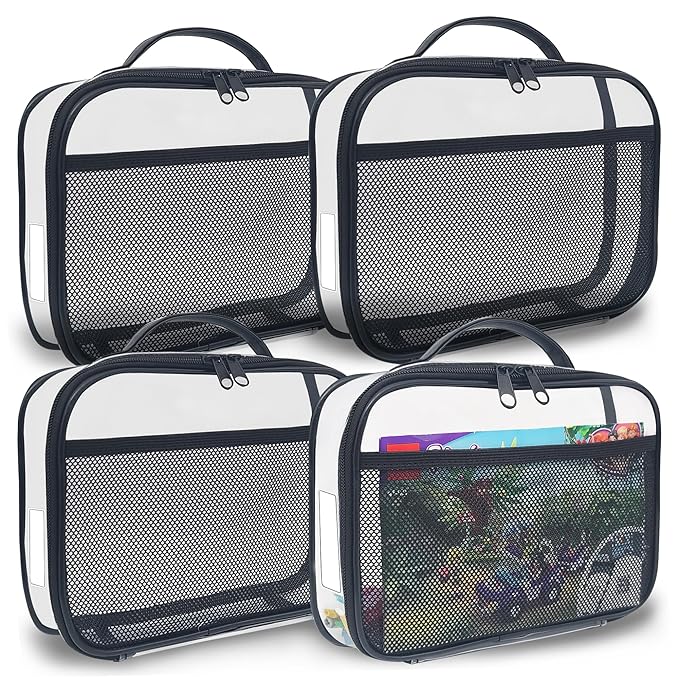 holay 4 Packs PVC Zippered Blocks Set, Toy, Clay, Board game Storage Organizer Case (Name Tag, Manual Pocket) (Black, Small)