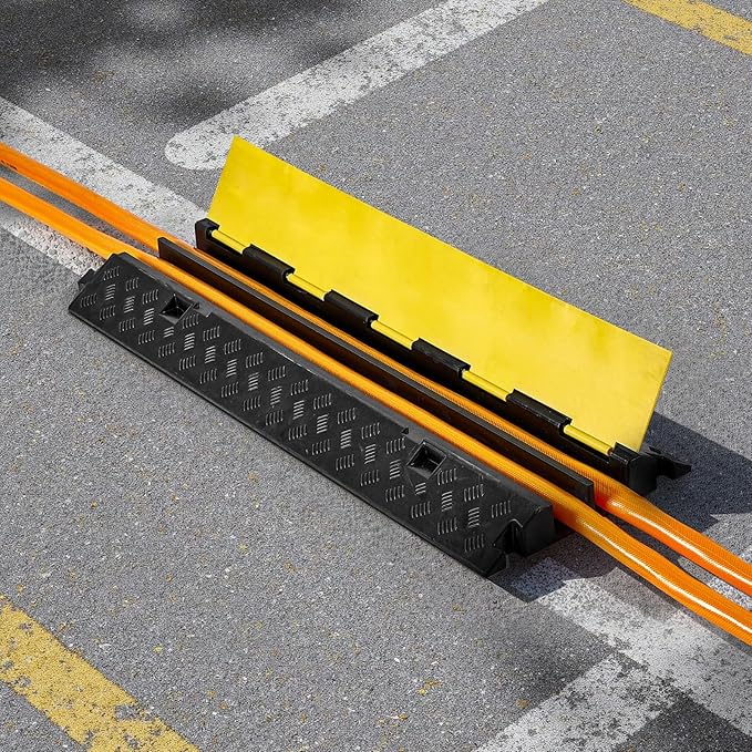 VEVOR Cable Protector Ramp, 2 Channel Heavy Duty 39.37'' Rubber Cord Hose Wire Cover, 2.2''W x 2''H Channel Size, Traffic Speed Bump with Flip-Open Top Cover, for Indoor Outdoor Use
