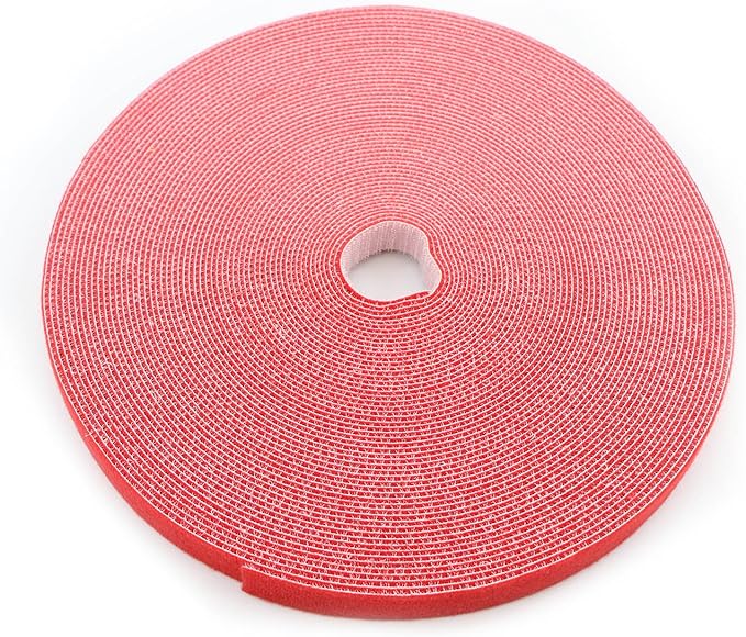 Reusable Fastening Tape Cable Ties 3/4 Inch Double Side Hook Roll (25 Yard, Red)