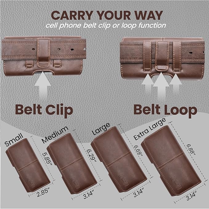 Leather Phone Holster for Men & Women, Horizontal Cell Phone Case -Fits iPhone Air 2025, 16/15/14 Plus/11 Pro Max, XS Max, Belt Clip/Loop Carrying Phone Pouch Holder, Brown Large.