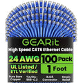GearIT Cat 6 Ethernet Cable Pack - 100-Pack 1 ft Cat6 Ethernet Patch Cables | RJ45 Network Patch Cable, 10 Gbps Snagless Gold-Plated Connectors - Ethernet Cable Cat 6 for PC, TV, Router - Blue