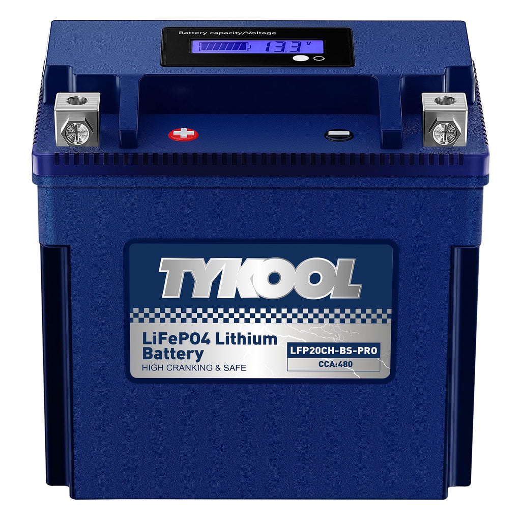 TYKOOL LFP20CH-BS-PRO LiFePO4 Lithium Battery, Replaces YTX20CH-BS YTX20CH, 420CCA 7Ah fits for BMW K1600GT GTL R1250RT R1200RT (2014-2023) Suzuki KingQuad 750 (2008-2024), [- +]