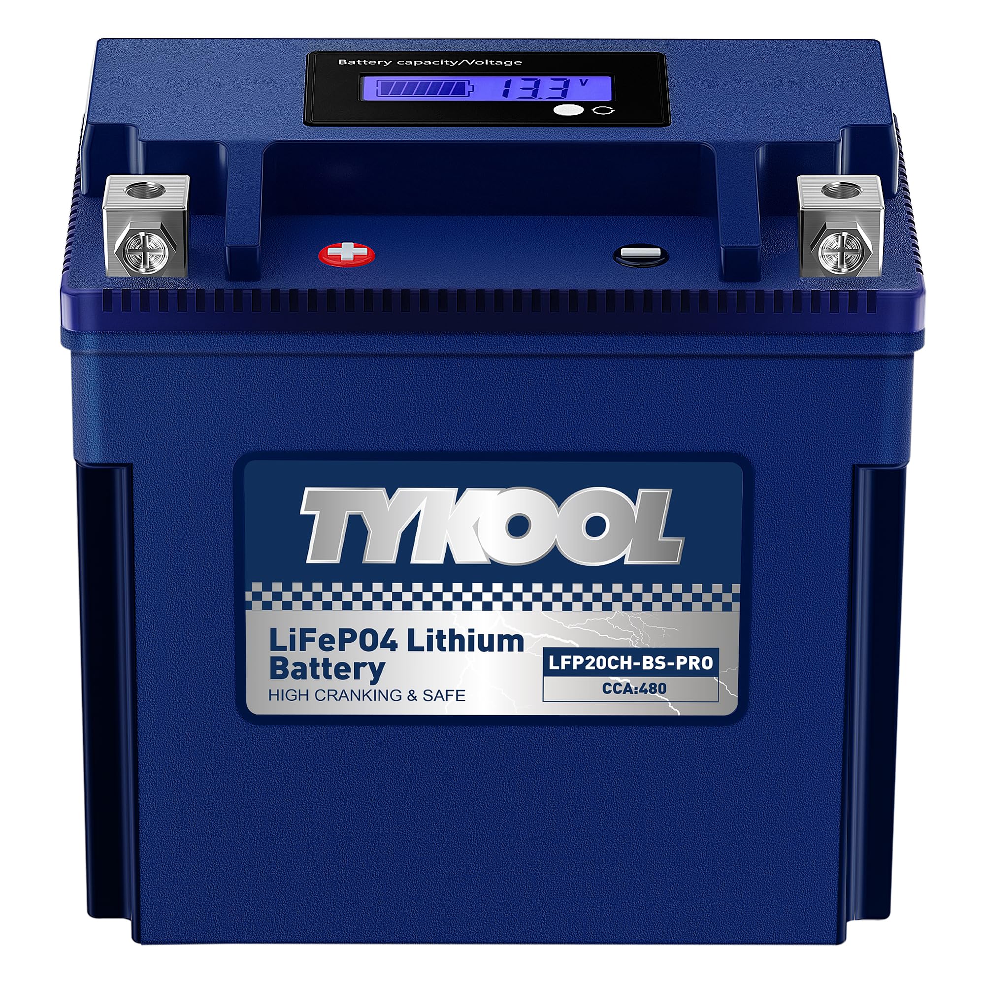 TYKOOL LFP20CH-BS-PRO LiFePO4 Lithium Battery, Replaces YTX20CH-BS YTX20CH, 420CCA 7Ah fits for BMW K1600GT GTL R1250RT R1200RT (2014-2023) Suzuki KingQuad 750 (2008-2024), [- +]