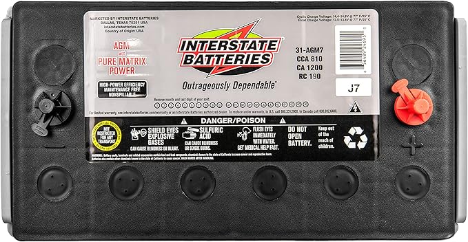 Interstate Batteries Heavy Duty Marine Deep Cycle Battery 12V 100Ah 925CCA (31-AGM7) Pure Matrix Power Commercial AGM Cranking Replacement (Group Size 31) GEM Cars, Yachts, Extra Fuel Tank Trucks