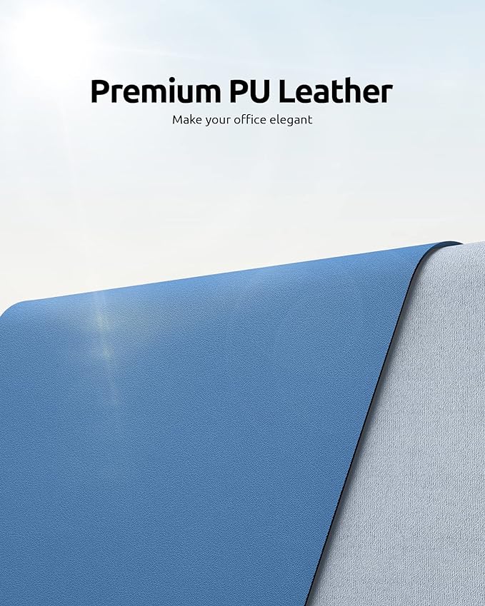 YSAGi Leather Desk Protector, Office Mat, Large Mouse Mat, Non-Slip PU Leather Blotter, Laptop Desk Pad, Waterproof Writing Pad for Office and Home (Sea Blue, 23.6" x 13.8")