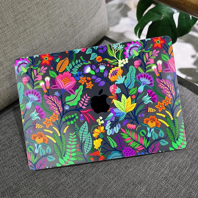 MEEgoodo for MacBook Air 13 inch Case 2021 2020 2019 2018 Released A2337 M1 A2179 A1932 with Touch ID, Plastic Shell & Keyboard Cover Compatible with MacBook Air 13.3, Bright Flowers & Tropic Leaves