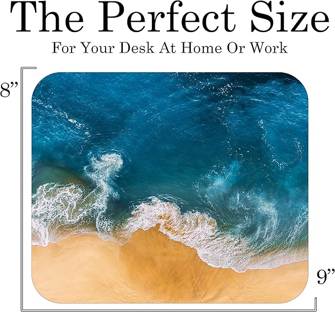 Coastal Shoreline Waves Sandy Beach Theme Mouse Pad Mat Mousepad for Desk Computer Laptop PC Gaming Home or Office Gift (Waves MP38)