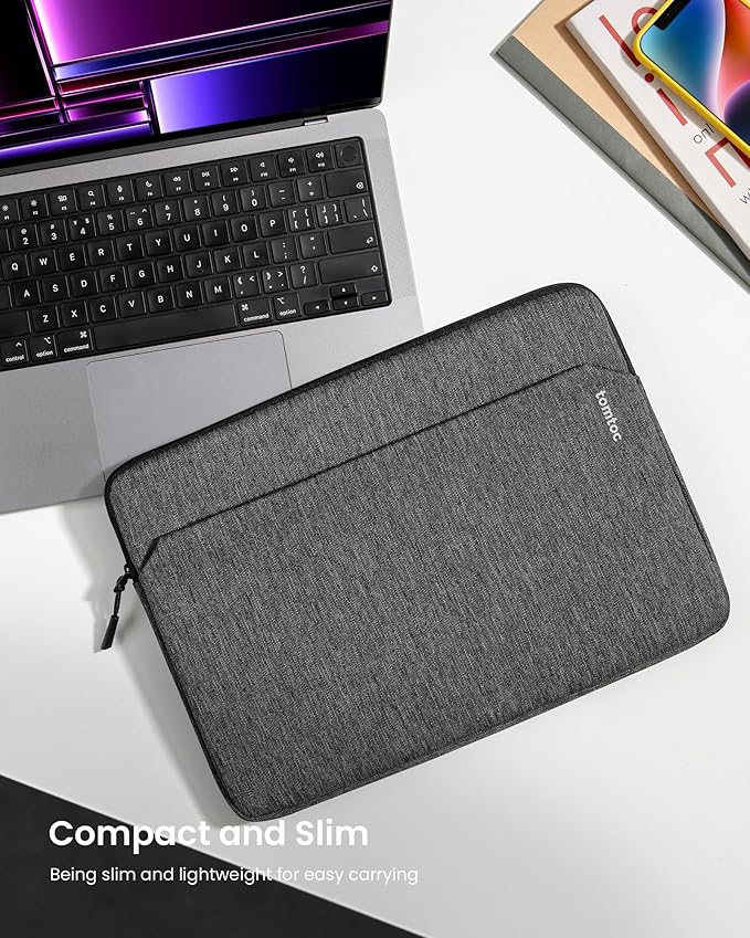 tomtoc Slim Laptop Sleeve Case for 13-inch New MacBook Air M4/A3420 M3/A3113 M2/A2681, M1/A2337 2025-2018, MacBook Pro M2/M1, Water-Resistant Protective Carrying Case with Accessories Pocket