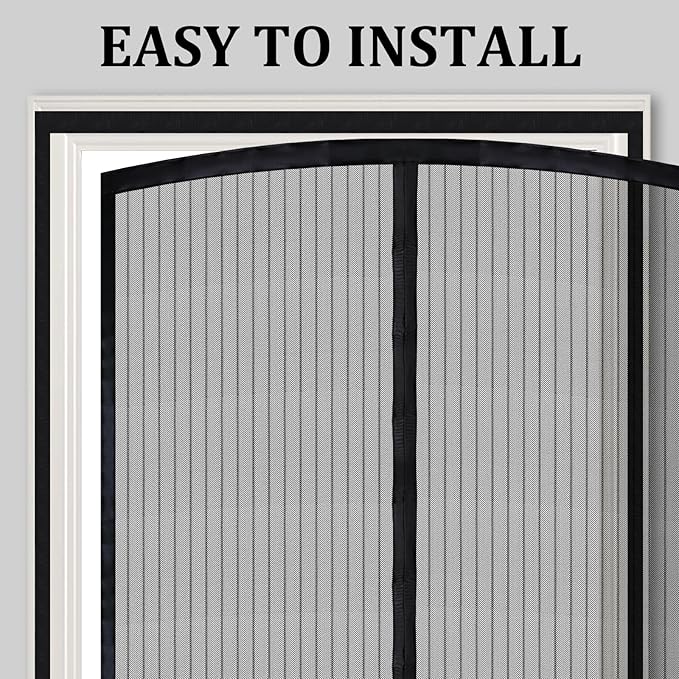 Magnetic Screen Door - Self Sealing, Heavy Duty, Hands Free Mesh Partition Keeps Bugs Out Let Breeze in- Pet and Kid Friendly - Keep Open Feature (Black, Fit Door Size 38 x 80 Inch)