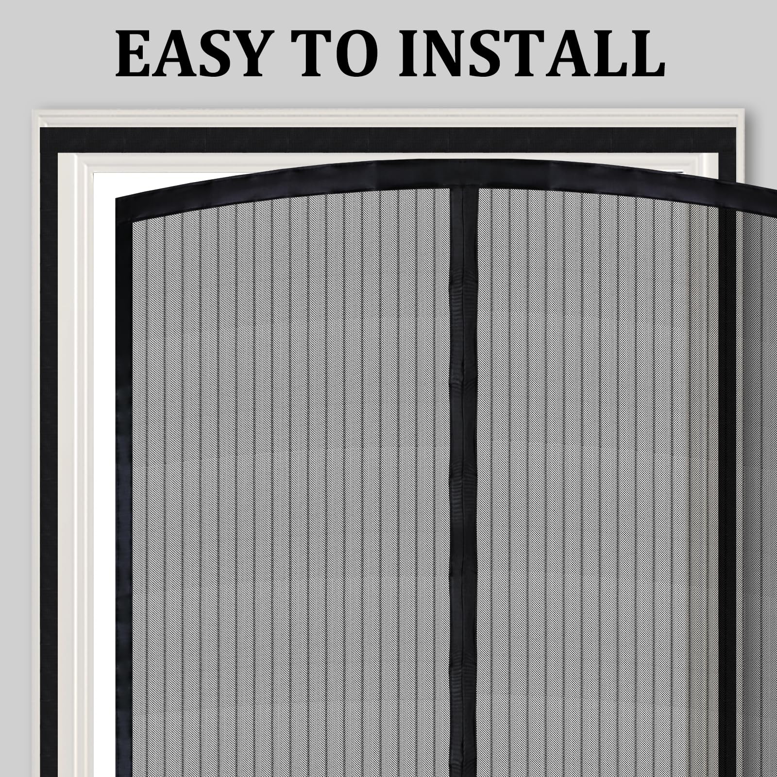 Magnetic Screen Door - Self Sealing, Heavy Duty, Hands Free Mesh Partition Keeps Bugs Out Let Breeze in- Pet and Kid Friendly - Keep Open Feature (Black, Fit Door Size 32 x 80 Inch)
