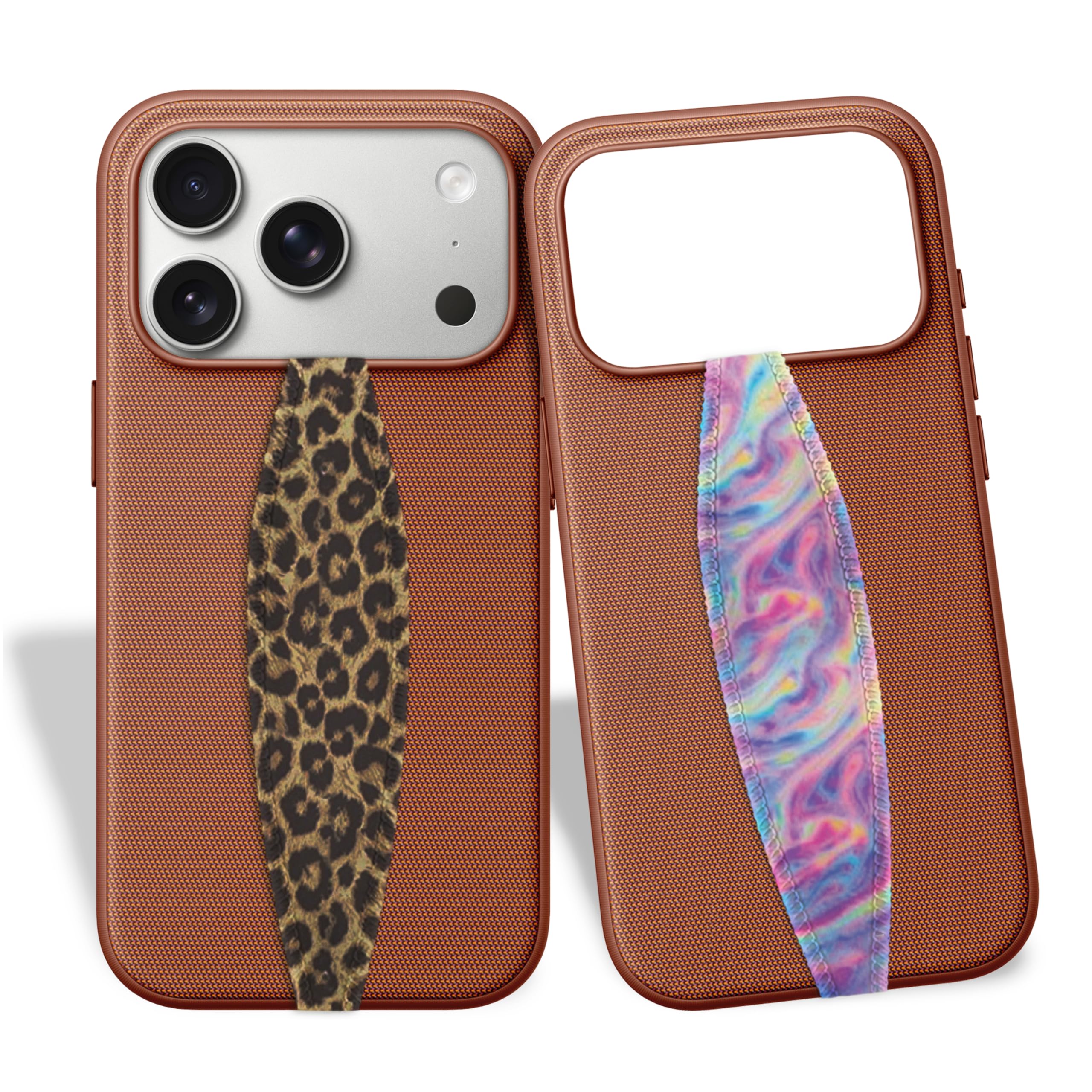 Switchbands Animal Print Phone Grip Strap – Reversible Elastic Strap, Drop Protection, Adhesive-Free, Arthritis Friendly, Wireless Charging Compatible, Universal Fit – Leopard & Pink Tie dye