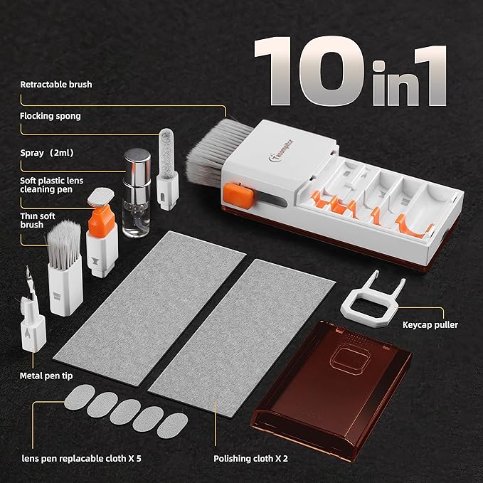 Laptop Screen Keyboard Cleaner Kit, All in 1 Electronics Cleaning Tool for MacBook iPad iPhone Pro Cell Phone, Brush Tool for Tablet, Computer, PC Monitor,TV Camera Lens with Patent, Brown