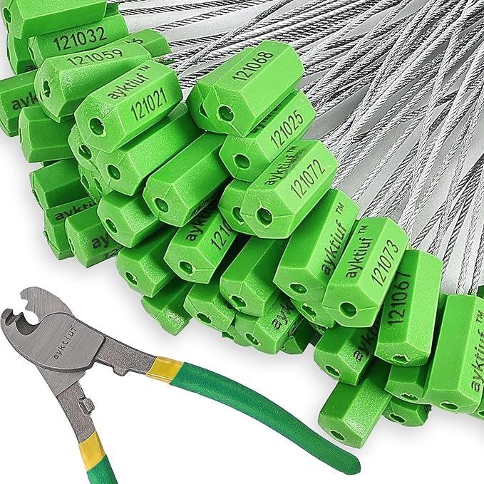 1200 Pieces Security Cable Seals, Metal Number Security Tags for Truck, Trailers, Cargo, Containers, Vans, Oil Tank, Milk Vehicle (Green, 1200 Pack)