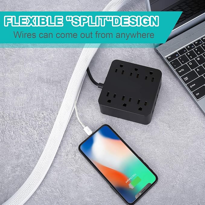 20ft - 1/2 inch White Cable Sleeve, Cable Organizer for Desk PC TV Computer, Wire Protector Cable Wrap Cover, Cord Management for Home Office