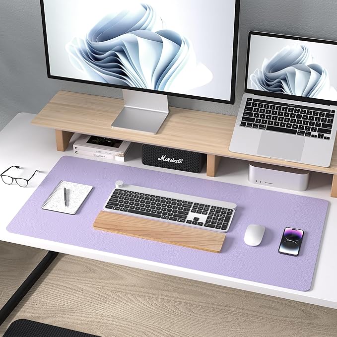 Aothia Non-Slip PU Leather Waterproof Desk Protector Mat, Mouse Pad, Desk Blotter, Writing Pad for Office, Home, Laptop, Lavender, 23.6" x 13.7"