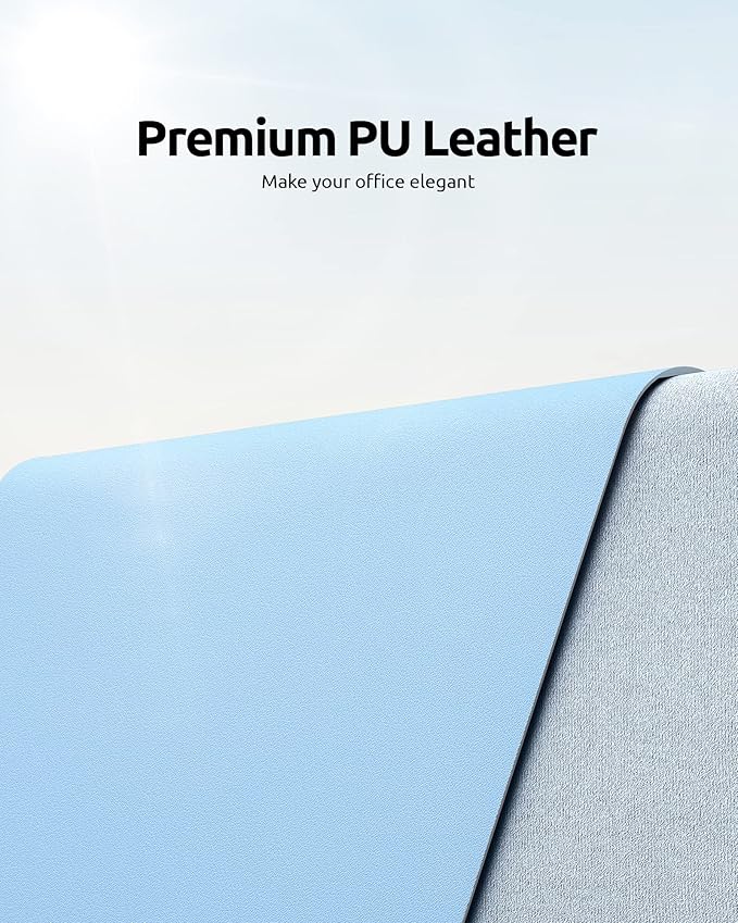 YSAGi Leather Desk Protector, Office Mat, Large Mouse Mat, Non-Slip PU Leather Blotter, Laptop Pad, Waterproof Writing Pad for Office and Home (Baby Blue, 23.6" x 13.8")