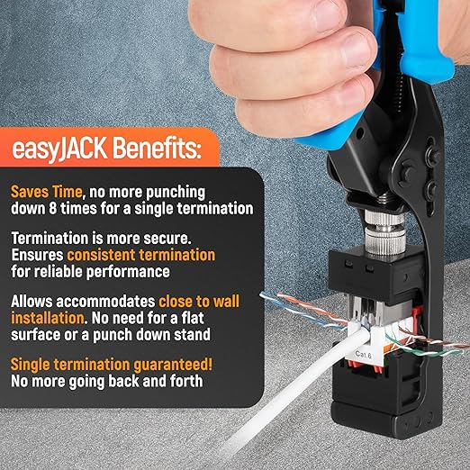 Everest easyJACK - 90° Angled Speed Termination Keystone Tool Set - with 20-Pack of RJ45 Cat6 Keystone Jacks in Orange (Slim Profile Design) - Time Saver Network Punch Down Tool Cat6
