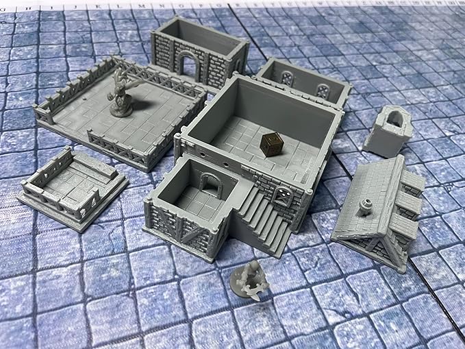 Medieval Miniature Building Terrain Set Compatible with Tabletop RPG War Games, Dioramas Building Set, Paintable, Gift for Tabletop Hobby Enthusiasts by HAUTICO (18mm Scale)