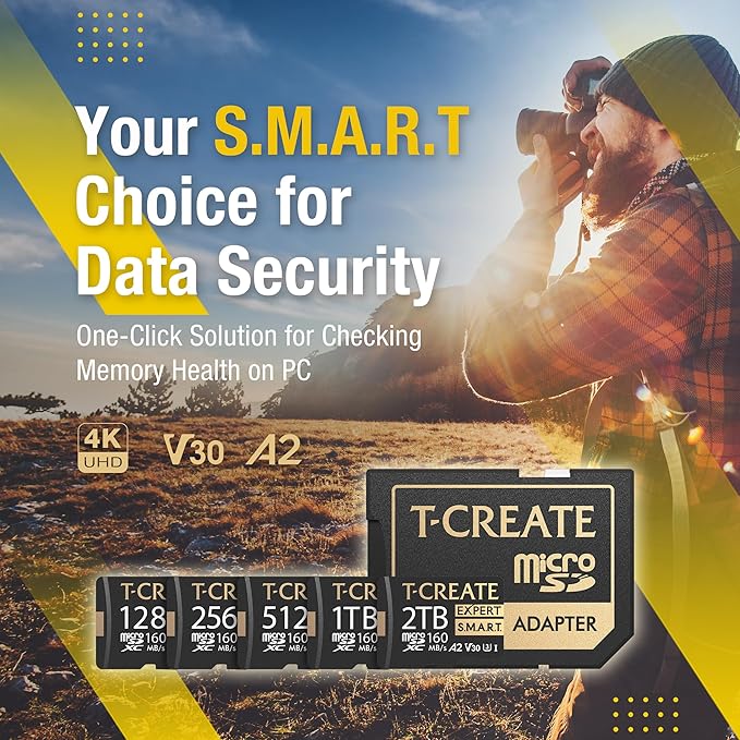 TEAMGROUP T-Create Smart A2 1TB Micro SDXC U3 V30 4K R/W Speed up to 160/150 MB/s High Speed Flash Memory Card for Creators, Compatible with GoPro, Insta360 TTCS1TIA2V3003