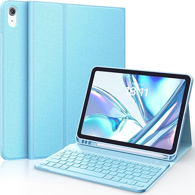 CHESONA Keyboard Case for iPad (A16) 11th/10th Generation (2025/2022), Detachable Wireless Keyboard, Stand Folio Keyboard Cover with Pencil Holder, Thin & Light (Light Blue)