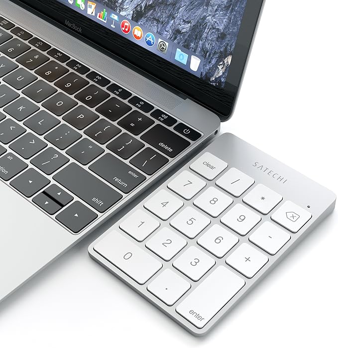 Satechi Slim Aluminum Bluetooth Keypad, Wireless Number Pad with 18 Keys, Micro USB Rechargeable Numpad, External Number Pad for MacBook Air/Pro M4, iPad Air/Pro M4/M3, iMac, PC - Silver
